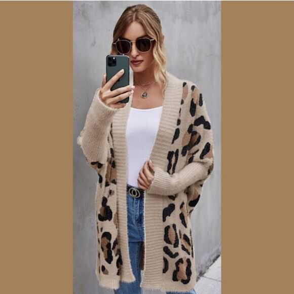 Plus size Tan Lepoard Print Ultra Soft Open Front Cardigan Size 2X 16-18 - Picture 1 of 1